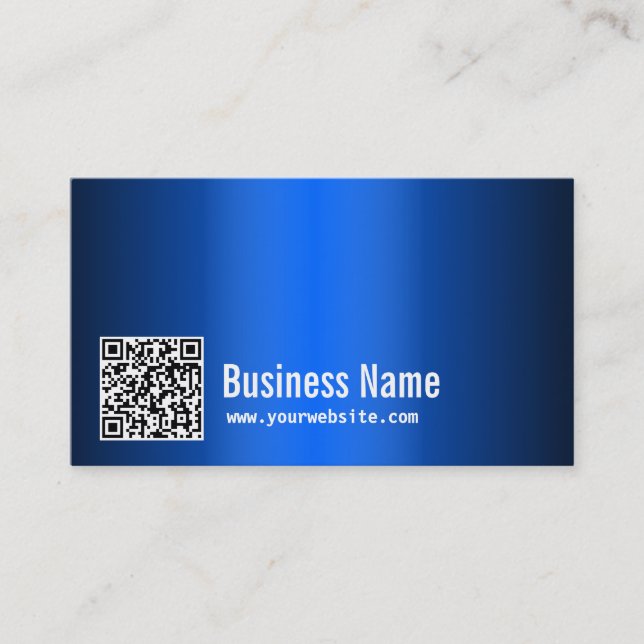 Modern QR Code Blue Metal Business Card (Front)