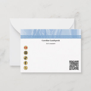 Modern QR Code Blue Silk Pearls Social Media Card