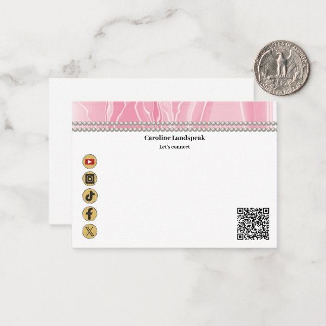 Modern QR Code Blush Pink Silk Pearls Social Media Card (Front/Back In Situ)