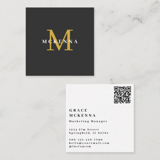 Modern QR Code Business Card Black and Gold (Front/Back)