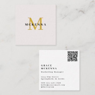 Modern QR Code Business Card Ecru and Gold
