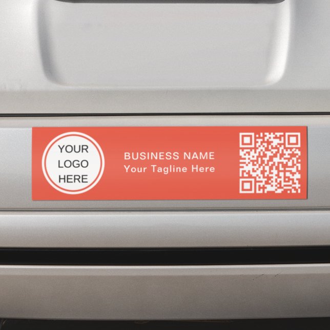 Modern QR Code & Business Logo Red Car Bumper Sticker (Creator Uploaded)