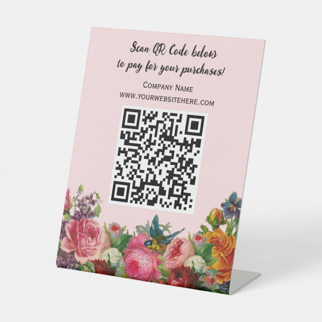 Modern QR Code Business Table Top Pedestal Sign (Front)