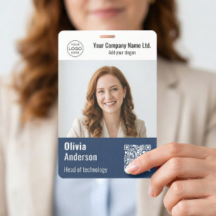 Modern QR Code Corporate Photo ID Blue Badge