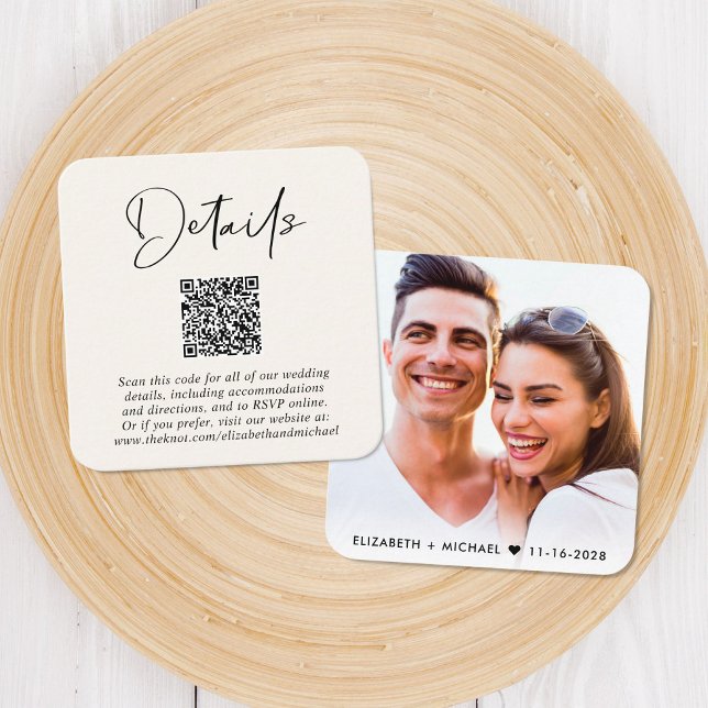 Modern QR Code Cream Wedding Details Enclosure Card (Creator Uploaded)