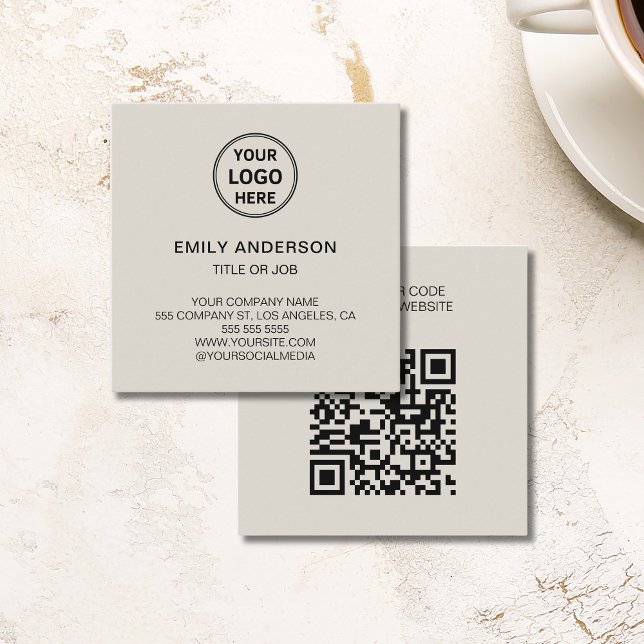 Modern QR Code Custom Logo Neutral Corporate Square Business Card (Modern QR Code Custom Logo Neutral Corporate Square Business Card)