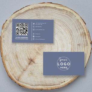 Modern QR Code Custom Logo/Social Media Icons Blue Business Card