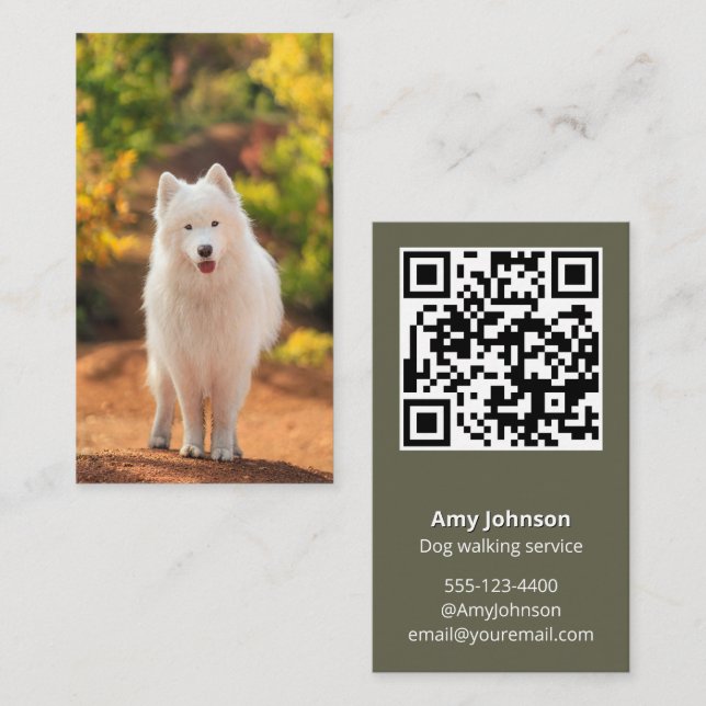 Modern QR Code Dog walking  Business Card (Front/Back)