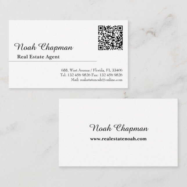 Modern QR code Elegant Real Estate Agent Business Card (Front/Back)