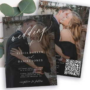 Modern QR CODE elegant script 2 photos wedding Invitation
