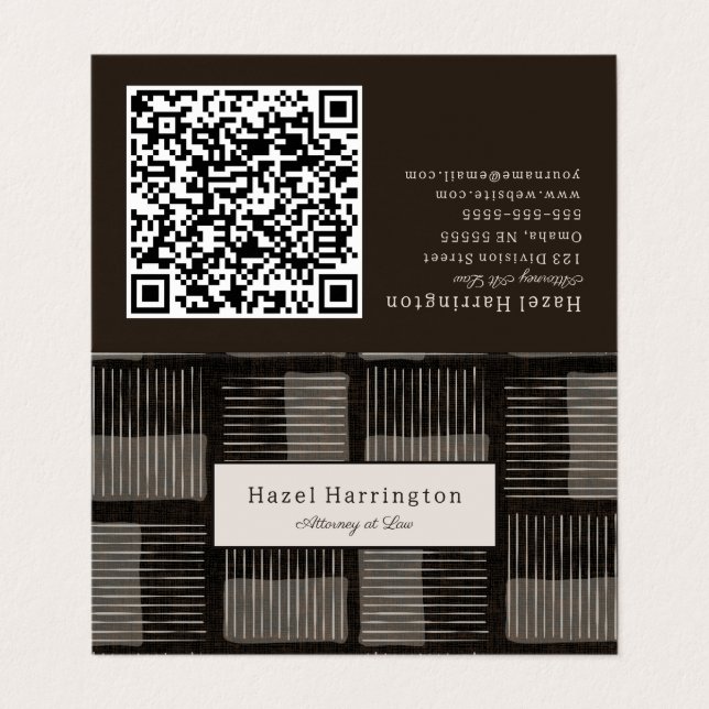Modern QR Code Folded Business Card Black Grey (Outside Unfolded)