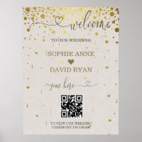 Modern QR Code Gold Confetti Wedding Welcome Sign