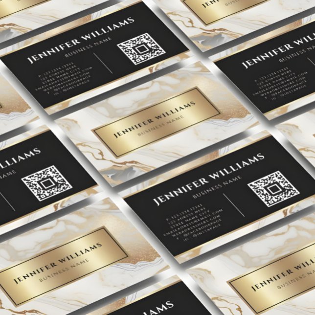 Modern QR Code Gold White Marble Elegant Business Card (Creator Uploaded)