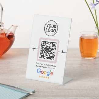Modern QR Code Google Review Custom Logo Pedestal Sign