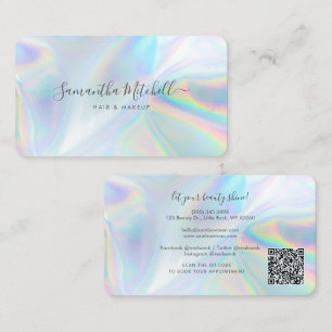 Modern QR Code Holographic Makeup Stylist Business Card