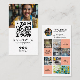 Modern QR Code Insta Photo Collage Cleaning  Business Card