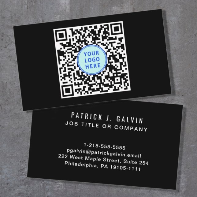 Modern QR Code Logo Professional Black Business Card (Creator Uploaded)