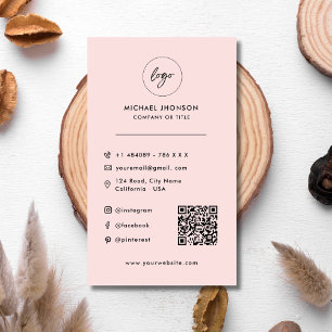 Modern Qr Code Logo Social Media Icons Pink Business Card