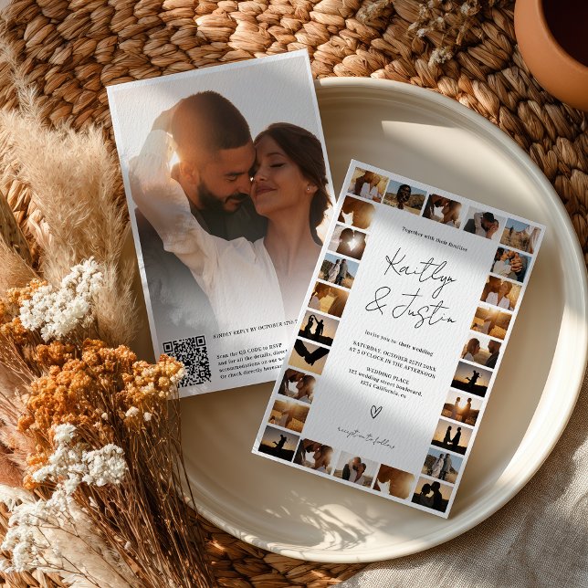 Modern Qr code Minimal 29 Photo Grid Wedding Invitation (Modern Qr code Minimal 29 Photo Grid Wedding Invitation)
