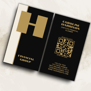 Modern QR Code Minimal Black Monogram Vertical Business Card