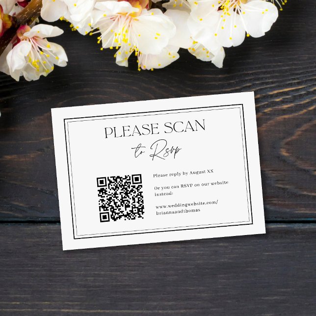 Modern QR Code Minimalist Black & White Wedding RSVP Card (Creator Uploaded)