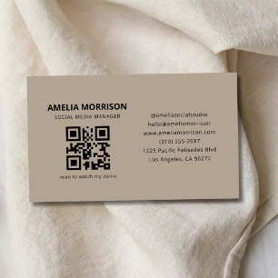 Modern QR Code Minimalist Sand Professional Business Card