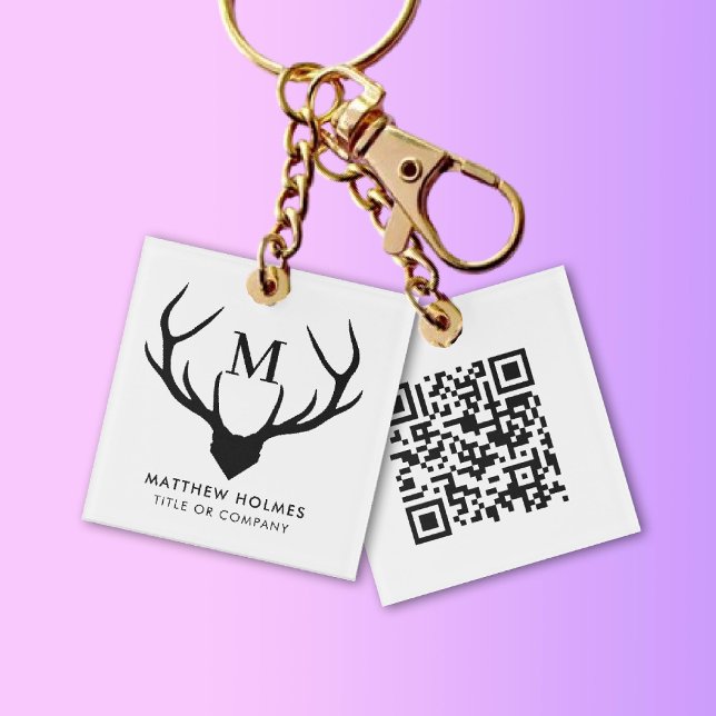 Modern QR Code Monogram Scan me Professional Key Ring (Modern QR Code Monogram Scan me Professional Keychain)