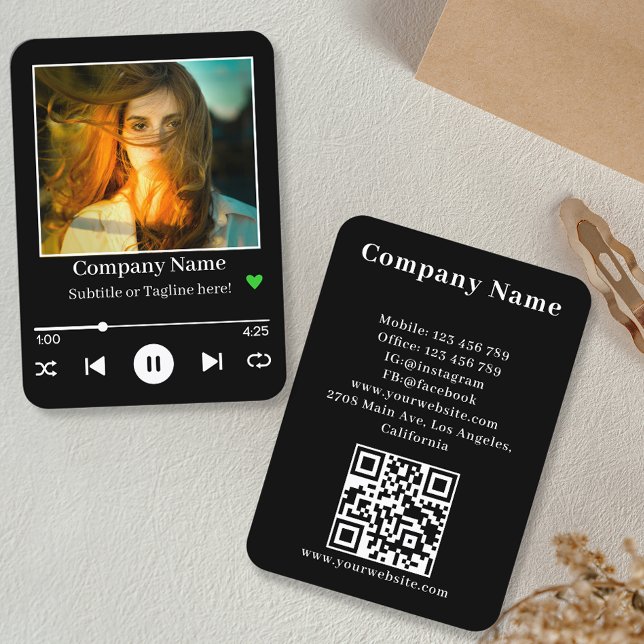 Modern QR Code Music Player Song Playlist Photo Business Card (Creator Uploaded)