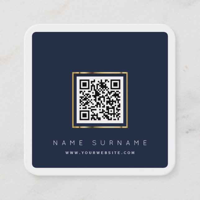 Modern QR code networking scannable logo simple  Square Business Card (Front)