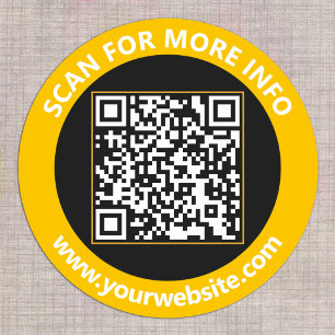 Modern QR Code personalised Text Gold Black White Classic Round Sticker