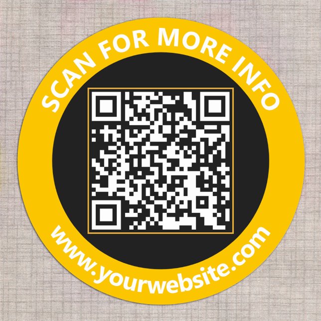 Modern QR Code personalised Text Gold Black White Classic Round Sticker (Creator Uploaded)