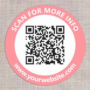 Modern QR Code personalised Text Pink Black White Classic Round Sticker