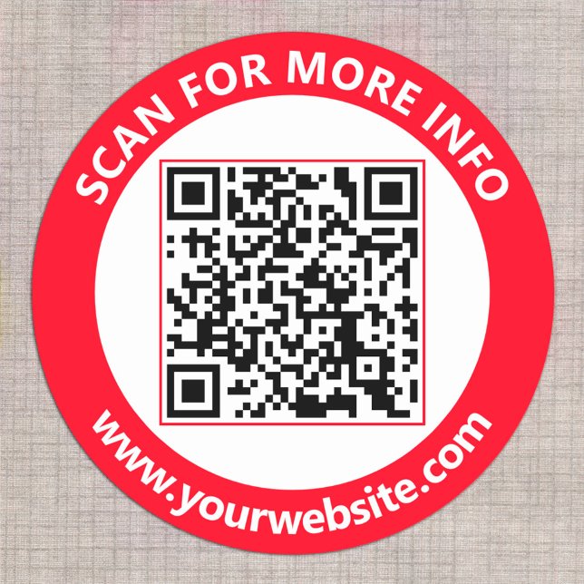 Modern QR Code personalised Text Red White Black Classic Round Sticker (Creator Uploaded)