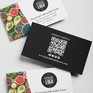 Modern QR Code Photo and Logo Black Business Card