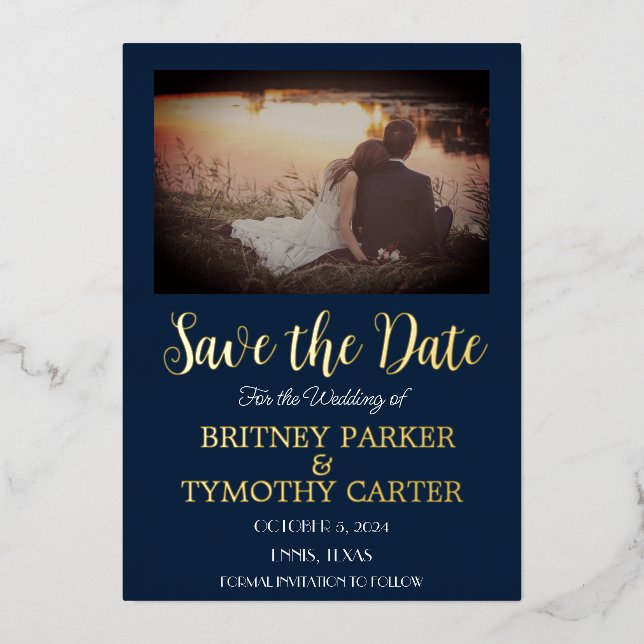 Modern QR Code Photo Calligraphy Navy Blue Wedding (Front)