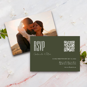 Modern QR Code Photo Minimalist Olive Green RSVP Card