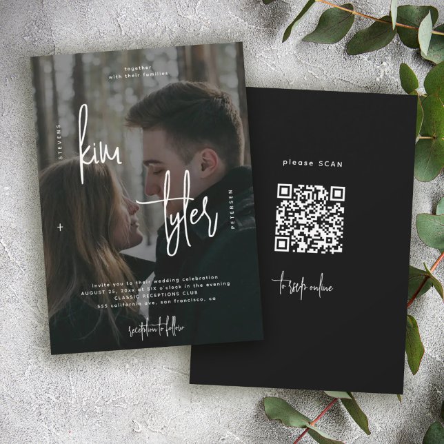 Modern QR CODE photo names script wedding Invitation (Creator Uploaded)