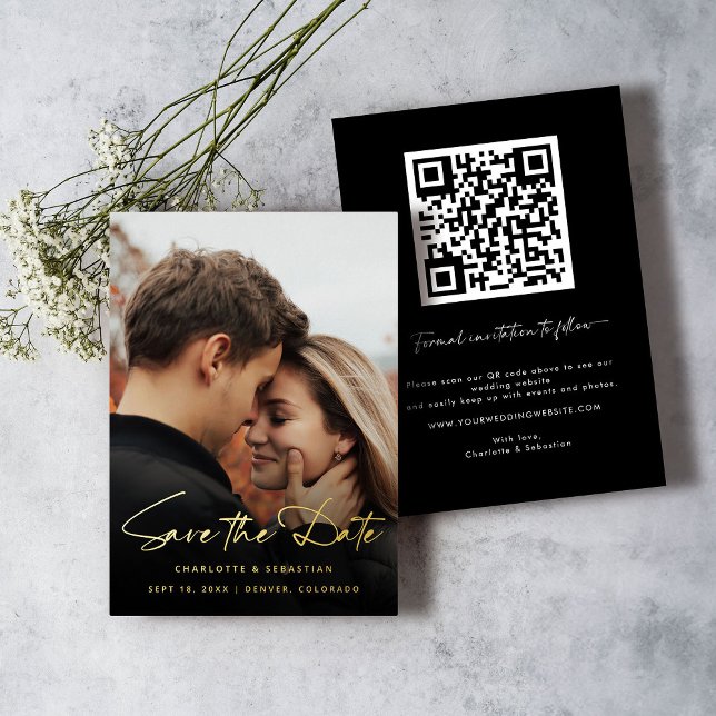 Modern QR Code Photo Save the Date Gold (Creator Uploaded)