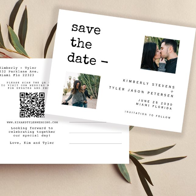 Modern QR CODE photo wedding save the date Announcement Postcard (Creator Uploaded)