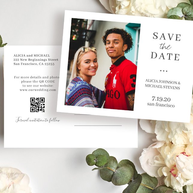 Modern QR CODE photo wedding save the date Announcement Postcard (Creator Uploaded)