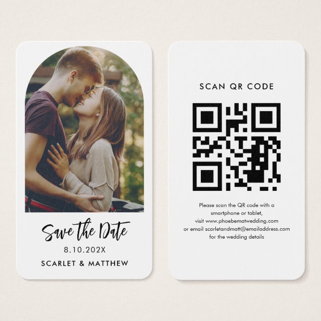 Modern QR Code Photo Wedding Website Save the Date (Front & Back)