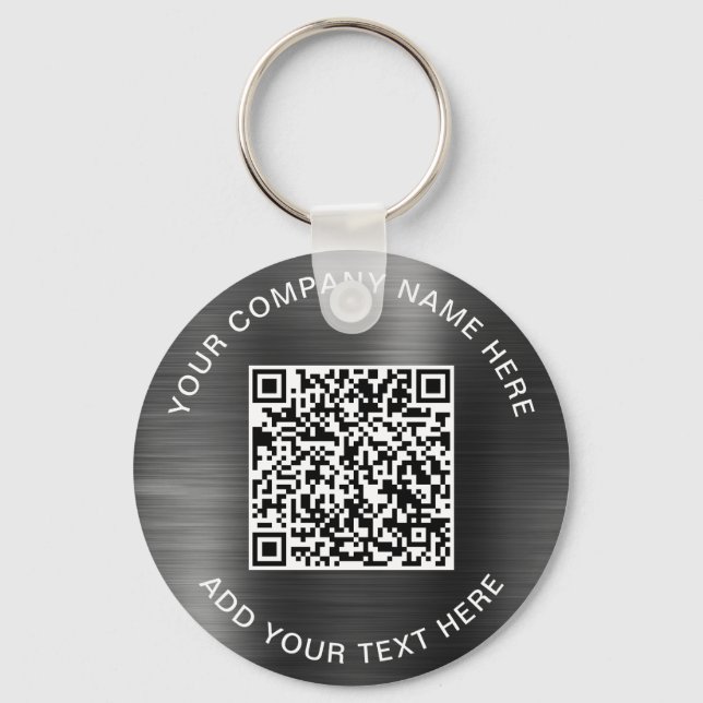 Modern QR Code Promotional Silver Key Ring (Front)