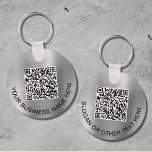 Modern QR Code Promotional Silver Key Ring<br><div class="desc">Modern and simple promotional keychain for your business or organisation with a brushed silver faux metallic background. Add your QR code or logo and two lines of customised text,  such as your company name,  slogan,  thank you,  etc.</div>