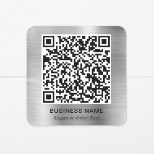 Modern QR Code Promotional Silver Square Sticker