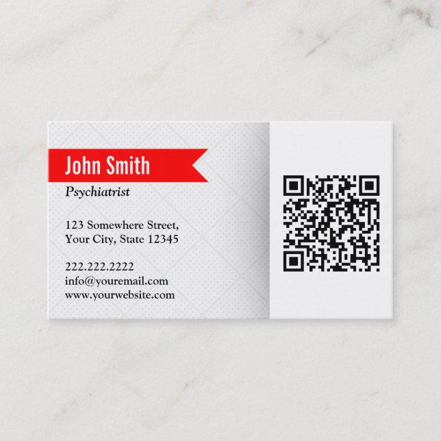 Modern QR Code Psychiatrist Business Card (Front)