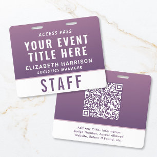 Modern QR Code Purple Event Access ID Badge