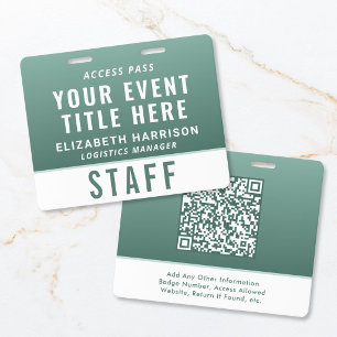 Modern QR Code Sage Green Event Access ID Badge