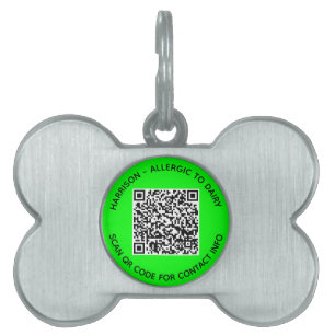 Modern QR Code scan contact info name neon green Pet ID Tag
