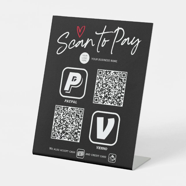 Modern QR code scan to pay payment options sign (Front)