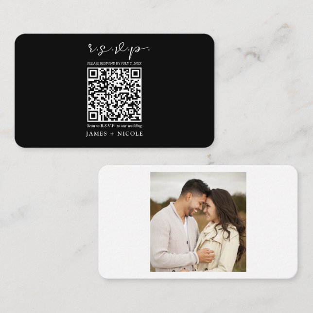 Modern QR Code Scannable Wedding R.S.V.P. Reply  Business Card (Front/Back)